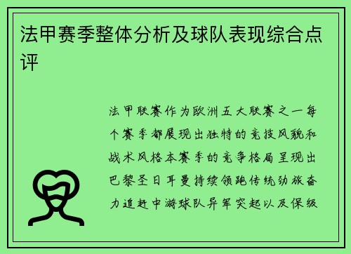 法甲赛季整体分析及球队表现综合点评