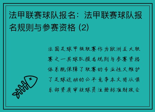 法甲联赛球队报名：法甲联赛球队报名规则与参赛资格 (2)